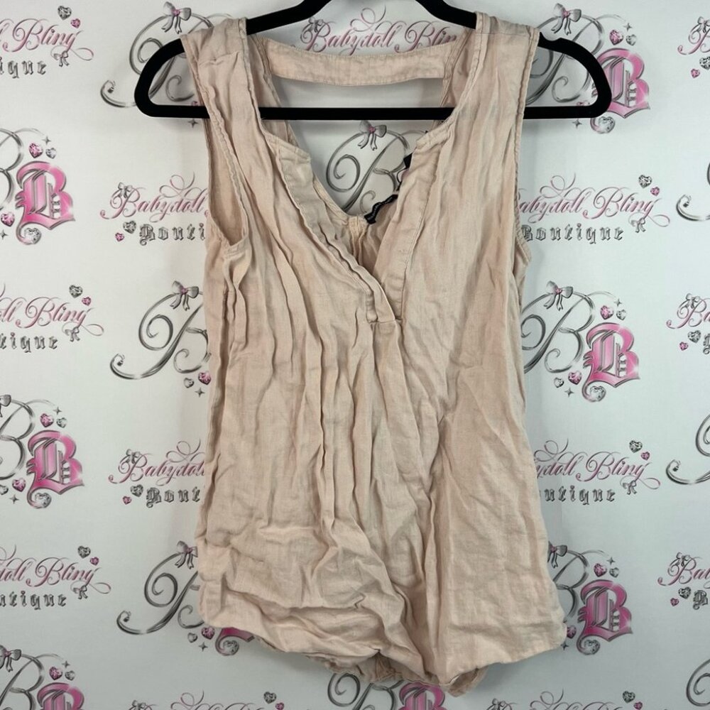 Harve Benard linen tank top tan cream white Beige Sleeveless Blouse